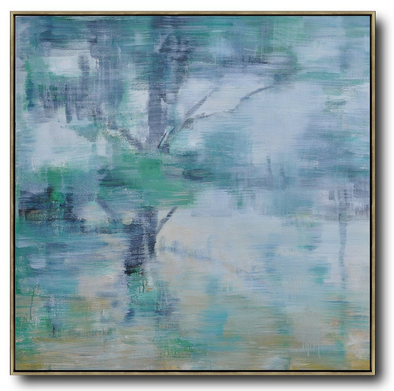 Extra Large Canvas Art,Abstract Landscape Oil Painting,Large Abstract Art Handmade Acrylic Painting,White,Grey,Green,Yellow